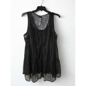 Torrid Size 2 (2X) Black Lace Tiered Babydoll Tank Top Cami NWT Plus Size